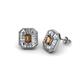 1 - Pamela Iris Emerald Cut Smoky Quartz and Baguette Diamond Milgrain Halo Stud Earrings 