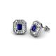 1 - Pamela Iris Emerald Cut Blue Sapphire and Baguette Diamond Milgrain Halo Stud Earrings 