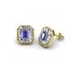1 - Pamela Iris Emerald Cut Tanzanite and Baguette Diamond Milgrain Halo Stud Earrings 