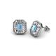 1 - Pamela Iris Emerald Cut Aquamarine and Baguette Diamond Milgrain Halo Stud Earrings 