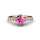 1 - Alicia Diamond and Princess Cut Lab Created Pink Sapphire Engagement Ring 