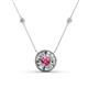 1 - Lillac Iris 0.50 ctw Round Pink Tourmaline and Baguette Diamond Milgrain Halo Pendant Necklace with Diamond Stations 