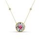 1 - Lillac Iris 0.50 ctw Round Pink Tourmaline and Baguette Diamond Milgrain Halo Pendant Necklace with Diamond Stations 