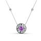 1 - Lillac Iris 0.65 ctw Round Amethyst and Baguette Diamond Milgrain Halo Pendant Necklace with Diamond Stations 