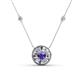 1 - Lillac Iris 0.50 ctw Round Iolite and Baguette Diamond Milgrain Halo Pendant Necklace with Diamond Stations 