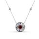 1 - Lillac Iris 0.50 ctw Round Red Garnet and Baguette Diamond Milgrain Halo Pendant Necklace with Diamond Stations 