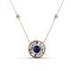 1 - Lillac Iris 0.50 ctw Round Blue Sapphire and Baguette Diamond Milgrain Halo Pendant Necklace with Diamond Stations 