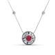 1 - Lillac Iris 0.50 ctw Round Ruby and Baguette Diamond Milgrain Halo Pendant Necklace with Diamond Stations 