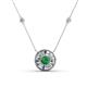 1 - Lillac Iris 0.50 ctw Round Emerald and Baguette Diamond Milgrain Halo Pendant Necklace with Diamond Stations 
