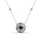 1 - Lillac Iris Round Black Diamond and Baguette White Diamond Milgrain Halo Pendant Necklace with Diamond Stations 