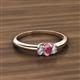 2 - Louisa 6x4 mm Oval Cut Rhodolite Garnet and Diamond Trellis Three Stone Engagement Ring 