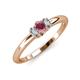 3 - Louisa 6x4 mm Oval Cut Rhodolite Garnet and Lab Grown Diamond Trellis Three Stone Engagement Ring 