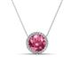 1 - Catriona Round Pink Tourmaline and Diamond Halo Slider Pendant Necklace 