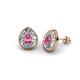 1 - Viola Iris Pear Cut Pink Tourmaline and Baguette Diamond Milgrain Halo Stud Earrings 