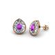 1 - Viola Iris Pear Cut Amethyst and Baguette Diamond Milgrain Halo Stud Earrings 