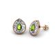 1 - Viola Iris Pear Cut Peridot and Baguette Diamond Milgrain Halo Stud Earrings 