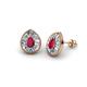 1 - Viola Iris Pear Cut Ruby and Baguette Diamond Milgrain Halo Stud Earrings 