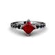 1 - Alicia 5.50 mm Princess Cut Red Garnet and Black Diamond Engagement Ring 