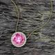 2 - Catriona Round Lab Created Pink Sapphire and Diamond Halo Slider Pendant Necklace 