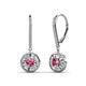 1 - Lillac Iris Round Pink Tourmaline and Baguette Diamond Halo Dangling Earrings 