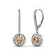1 - Lillac Iris Round Citrine and Baguette Diamond Halo Dangling Earrings 