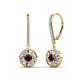 1 - Lillac Iris Round Red Garnet and Baguette Diamond Halo Dangling Earrings 