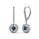 1 - Lillac Iris Round London Blue Topaz and Baguette Diamond Halo Dangling Earrings 