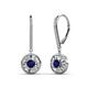 1 - Lillac Iris Round Blue Sapphire and Baguette Diamond Halo Dangling Earrings 