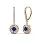 1 - Lillac Iris Round Blue Sapphire and Baguette Diamond Halo Dangling Earrings 