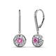 1 - Lillac Iris Round Pink Sapphire and Baguette Diamond Halo Dangling Earrings 