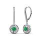 1 - Lillac Iris Round Emerald and Baguette Diamond Halo Dangling Earrings 