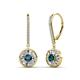1 - Lillac Iris Round Blue Diamond and Baguette White Diamond Halo Dangling Earrings 