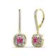 1 - Blossom Iris Princess Cut Pink Tourmaline and Baguette Diamond Halo Dangling Earrings 