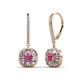 1 - Blossom Iris Princess Cut Pink Tourmaline and Baguette Diamond Halo Dangling Earrings 