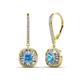 1 - Blossom Iris Princess Cut Blue Topaz and Baguette Diamond Halo Dangling Earrings 