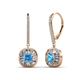 1 - Blossom Iris Princess Cut Blue Topaz and Baguette Diamond Halo Dangling Earrings 