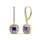 1 - Blossom Iris Princess Cut Iolite and Baguette Diamond Halo Dangling Earrings 