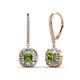 1 - Blossom Iris Princess Cut Peridot and Baguette Diamond Halo Dangling Earrings 