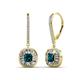 1 - Blossom Iris Princess Cut London Blue Topaz and Baguette Diamond Halo Dangling Earrings 