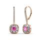 1 - Blossom Iris Princess Cut Pink Sapphire and Baguette Diamond Halo Dangling Earrings 