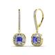 1 - Blossom Iris Princess Cut Tanzanite and Baguette Diamond Halo Dangling Earrings 