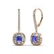 1 - Blossom Iris Princess Cut Tanzanite and Baguette Diamond Halo Dangling Earrings 