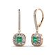 1 - Blossom Iris Princess Cut Emerald and Baguette Diamond Halo Dangling Earrings 