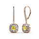 1 - Blossom Iris Princess Cut Yellow Sapphire and Baguette Diamond Halo Dangling Earrings 