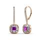 1 - Blossom Iris Princess Cut Amethyst and Baguette Diamond Halo Dangling Earrings 