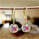 2 - Blossom Iris Princess Cut Pink Tourmaline and Baguette Diamond Halo Dangling Earrings 