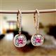 2 - Blossom Iris Princess Cut Pink Tourmaline and Baguette Diamond Halo Dangling Earrings 