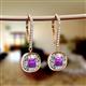 2 - Blossom Iris Princess Cut Amethyst and Baguette Diamond Halo Dangling Earrings 