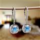2 - Blossom Iris Princess Cut Blue Topaz and Baguette Diamond Halo Dangling Earrings 