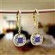 2 - Blossom Iris Princess Cut Iolite and Baguette Diamond Halo Dangling Earrings 